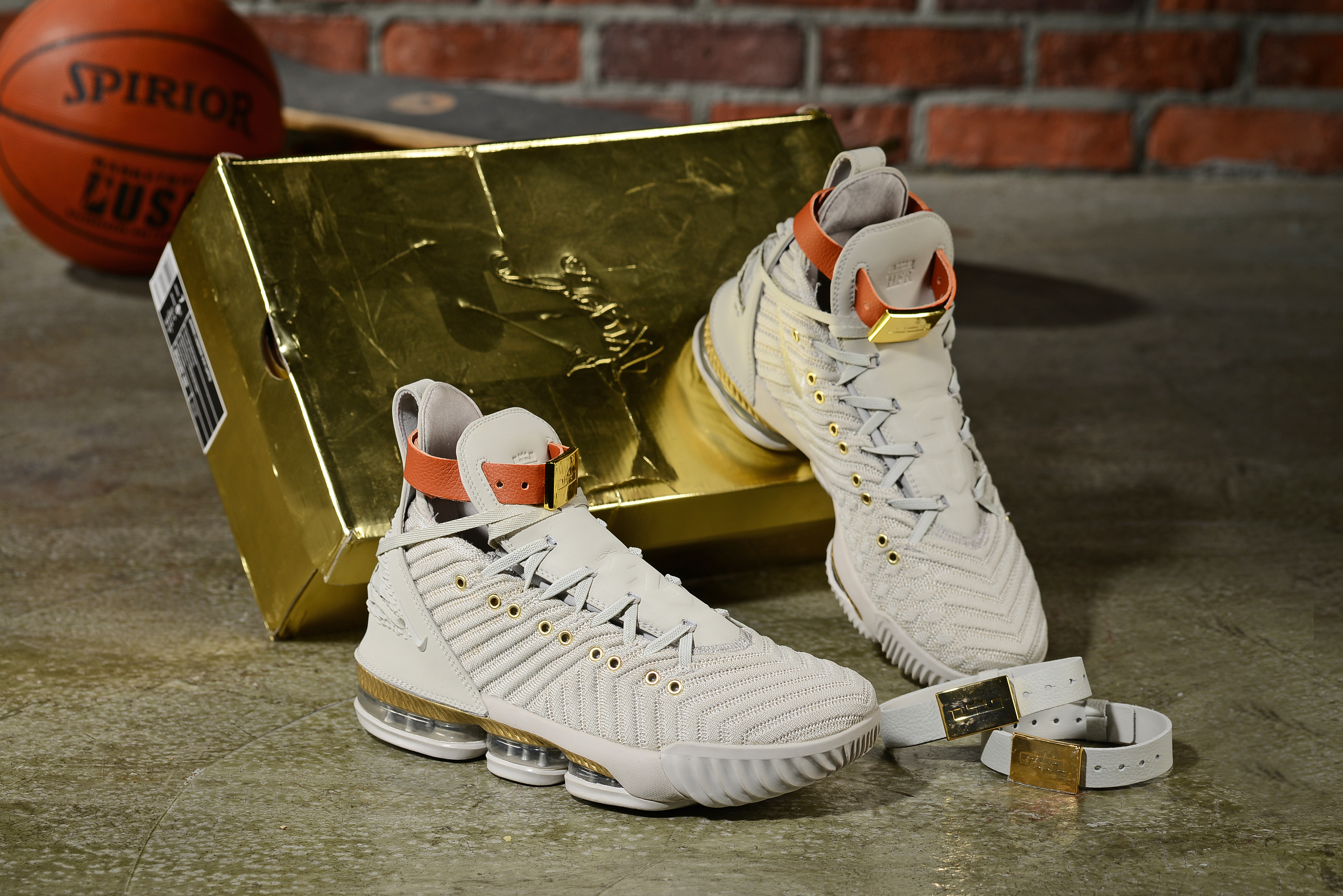 Nike LeBron 16 Emboss Grey Gold Shoes